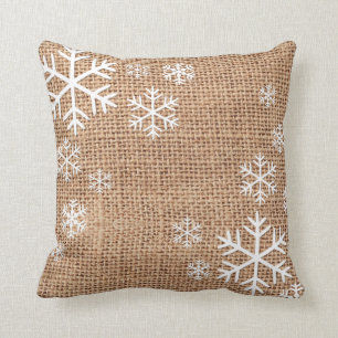 Rustic Burlap Snowflakes Pset Holiday Pillow Kussen