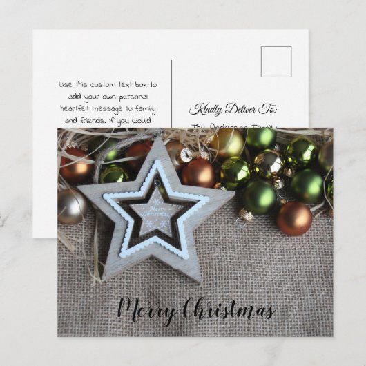Rustic Burlap Star Gold Green-kerstversieringen Briefkaart (Voorkant / Achterkant)