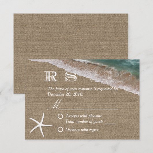 Rustic Burlap Starfish Beach Wedding RSVP (Voorkant / Achterkant)