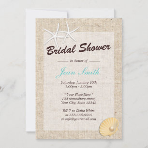 Rustic Burlap Starfish Bridal Shower Invitations Kaart