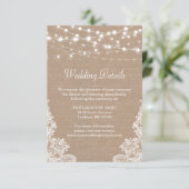Rustic Burlap String Lights Lace Wedding Details Informatiekaartje (Staand voorkant)