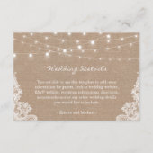Rustic Burlap String Lights Lace Wedding Details Informatiekaartje (Voorkant)