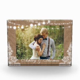 Rustic Burlap String Lights Lace Wedding Fotoblokken