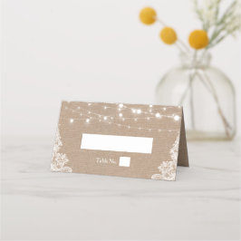 Rustic Burlap String Lights Lace Wedding Plaatskaartje