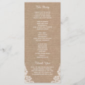 Rustic Burlap String Lights Lace Wedding Program Programmakaart (Achterkant)