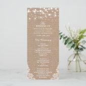 Rustic Burlap String Lights Lace Wedding Program Programmakaart (Staand voorkant)