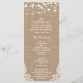 Rustic Burlap String Lights Lace Wedding Program Programmakaart (Voorkant)