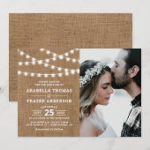 Rustic Burlap String Lights Photo Wedding Kaart (Voorkant / Achterkant)