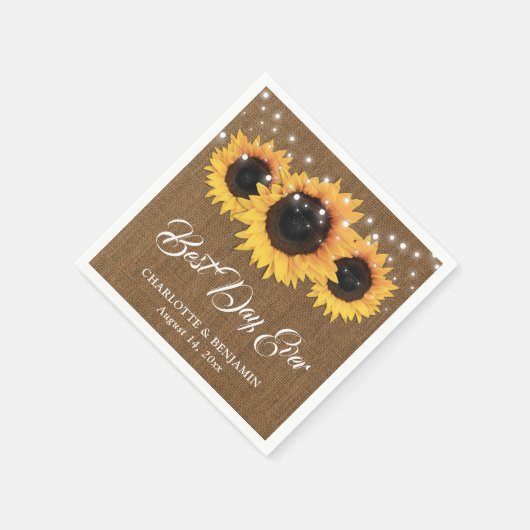 Rustic Burlap String Lights Sunflower Wedding Servet (Hoek)