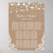 Rustic Burlap String Lights Wedding Seating Chart Poster (Voorkant)