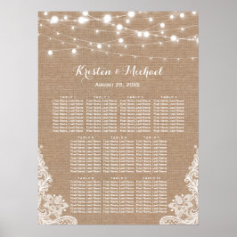 Rustic Burlap String Lights Wedding Seating Chart Poster