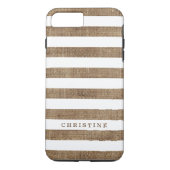 Rustic Burlap Striped Monogram Naam Case-Mate iPhone Case (Achterkant)