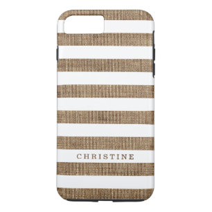 Rustic Burlap Striped Monogram Naam iPhone 8/7 Plus Hoesje