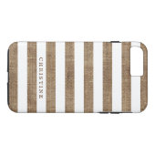 Rustic Burlap Striped Monogram Naam Case-Mate iPhone Case (Achterkant (Horizontaal))