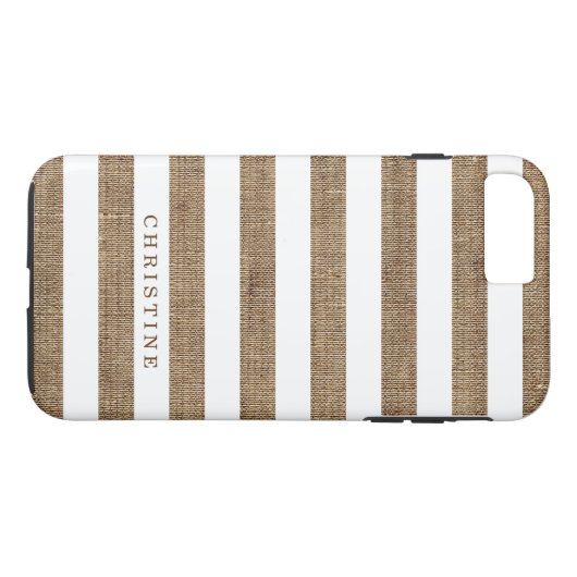 Rustic Burlap Striped Monogram Naam Case-Mate iPhone Case (Achterkant (Horizontaal))