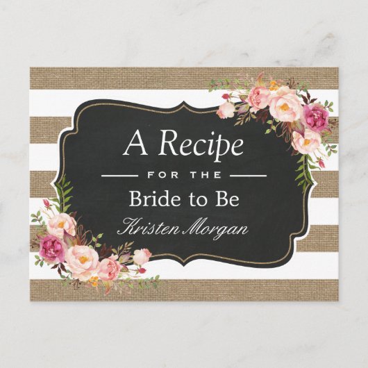 Rustic Burlap Stripes Floral Vrijgezellenfeest Rec Briefkaart (Voorkant)