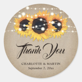 Rustic Burlap Sunflower Bedankt voor je huwelijk Ronde Sticker