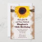 Rustic Burlap Sunflower Birthday Party Invitations Kaart (Voorkant)