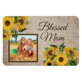 Rustic Burlap Sunflower Blessed Mam Foto Magneet (Horizontaal)