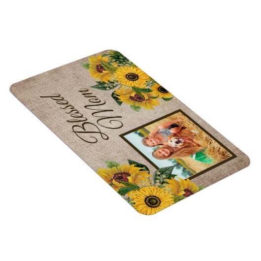Rustic Burlap Sunflower Blessed Mam Foto Magneet (Rechterzijde)