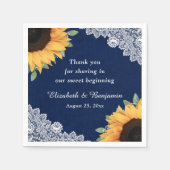 Rustic Burlap Sunflower en Navy Blue Wedding Servet (Voorkant)