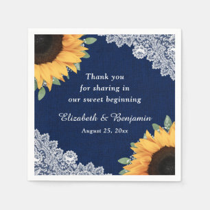 Rustic Burlap Sunflower en Navy Blue Wedding Servet