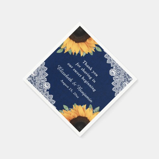 Rustic Burlap Sunflower en Navy Blue Wedding Servet (Hoek)