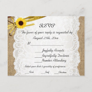 Rustic Burlap Sunflower Lace Wedding RSVP-kaart RSVP Kaartje