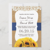 Rustic Burlap Sunflower Laced Wedding Kaart (Voorkant)