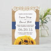 Rustic Burlap Sunflower Laced Wedding Kaart (Staand voorkant)