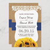 Rustic Burlap Sunflower Laced Wedding Kaart (Voorkant / Achterkant)