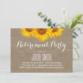 Rustic Burlap Sunflower Retirement Party Kaart (Staand voorkant)