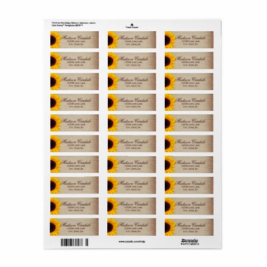 Rustic Burlap Sunflower Return Address Labels (Full Sheet)