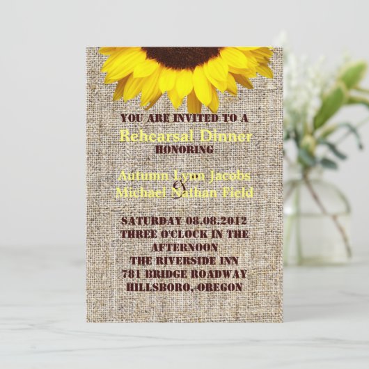Rustic Burlap Sunflower Wedding-diner Kaart (Staand voorkant)