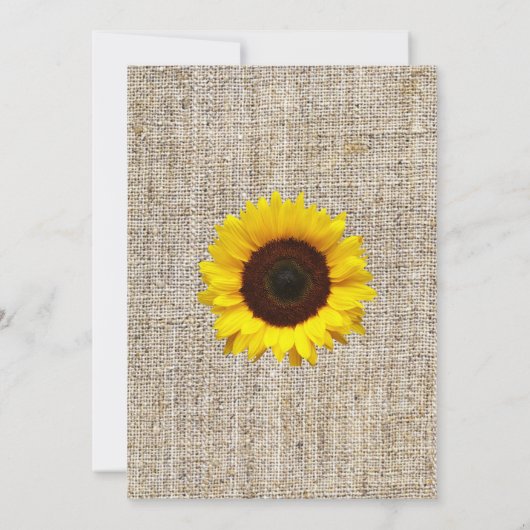 Rustic Burlap Sunflower Wedding-diner Kaart (Achterkant)