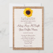Rustic Burlap Sunflower Wedding Invitting Kaart (Voorkant)