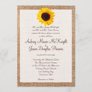 Rustic Burlap Sunflower Wedding Invitting Kaart