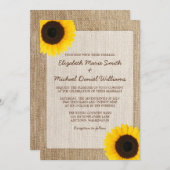 Rustic Burlap Sunflower Wedding Invitting Kaart (Voorkant / Achterkant)