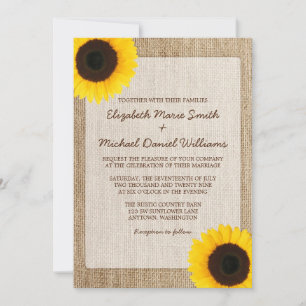 Rustic Burlap Sunflower Wedding Invitting Kaart
