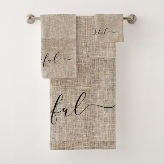 Rustic Burlap Thankful Thanksgiving Farmhouse Bad Handdoek (Insitu)