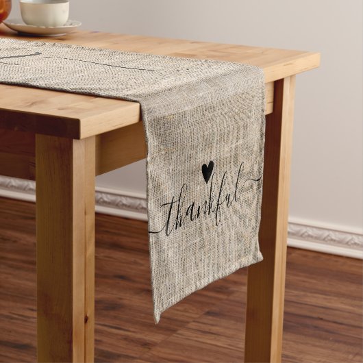 Rustic Burlap Thankful Thanksgiving Farmhouse Korte Tafelloper (Voorbeeld)