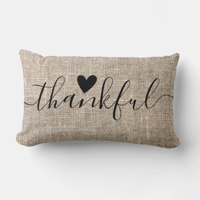 Rustic Burlap Thankful Thanksgiving Farmhouse Kussen (Voorkant)