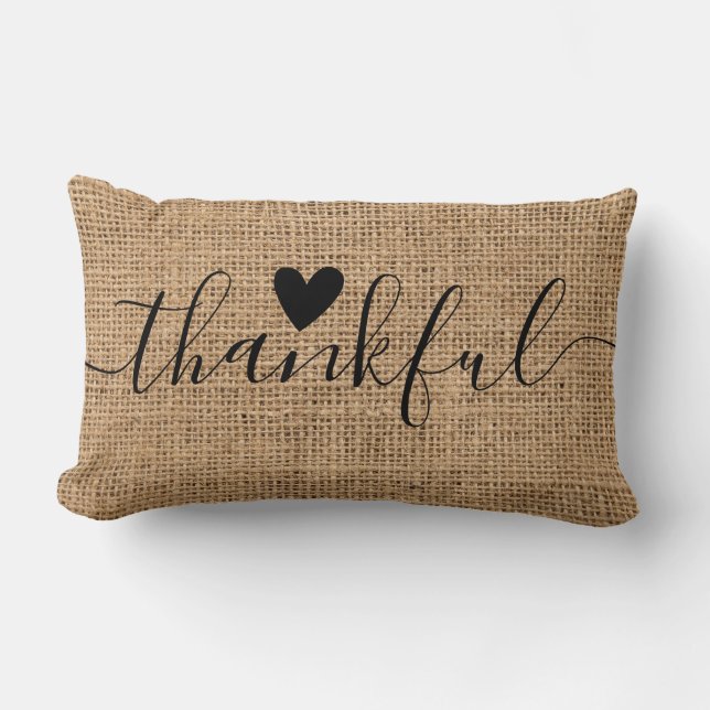 Rustic Burlap Thanksgiving Farmhouse Thankful Kussen (Voorkant)