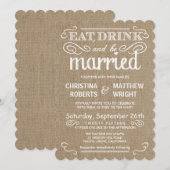 Rustic Burlap Traditional Tan Wedding Invitations Kaart (Voorkant / Achterkant)