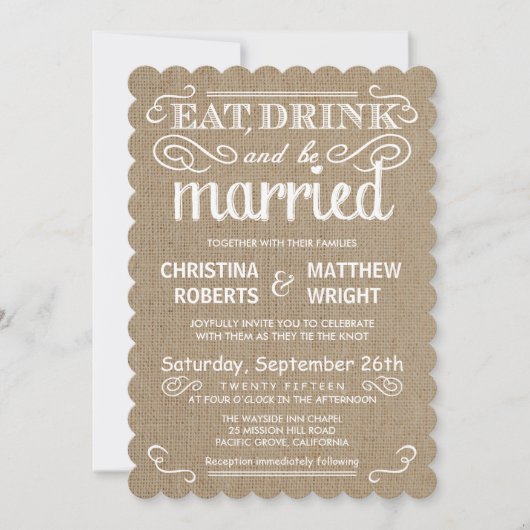Rustic Burlap Traditional Tan Wedding Invitations Kaart (Voorkant)