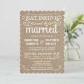Rustic Burlap Traditional Tan Wedding Invitations Kaart (Staand voorkant)