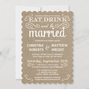 Rustic Burlap Traditional Tan Wedding Invitations Kaart