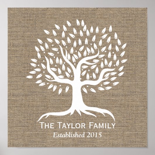 Rustic Burlap Tree Familienaam ingesteld Poster (Voorkant)