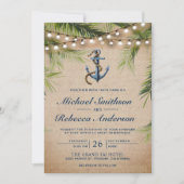Rustic Burlap Tropical Palm Leaves Anchor Wedding Kaart (Voorkant)