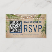 Rustic Burlap Tropical Palm QR Code RSVP Weddensch Informatiekaartje (Voorkant)